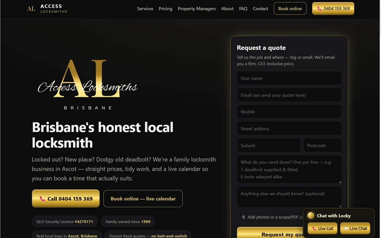 Screenshot of Access Locksmiths