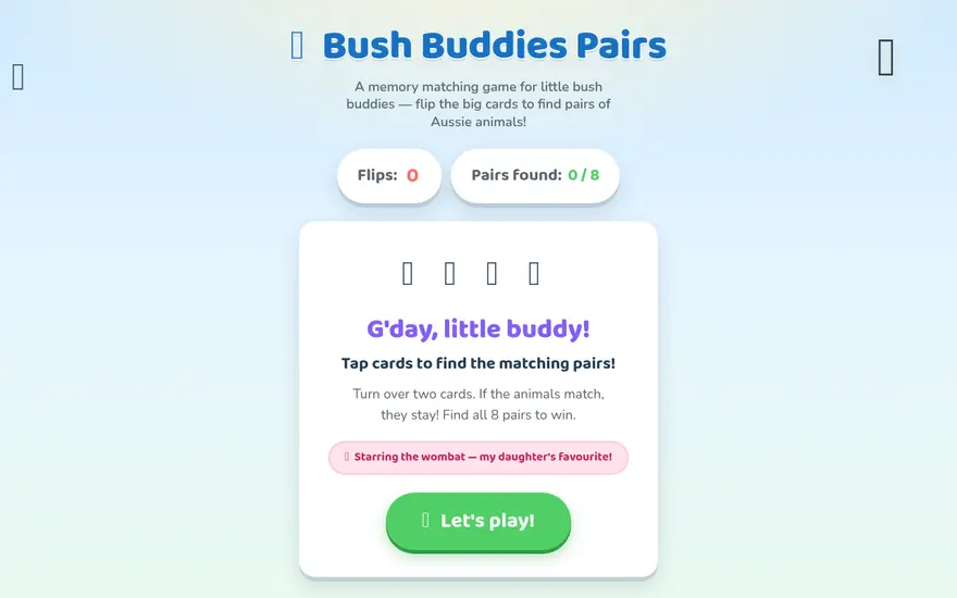 Screenshot of Bush Buddies Pairs