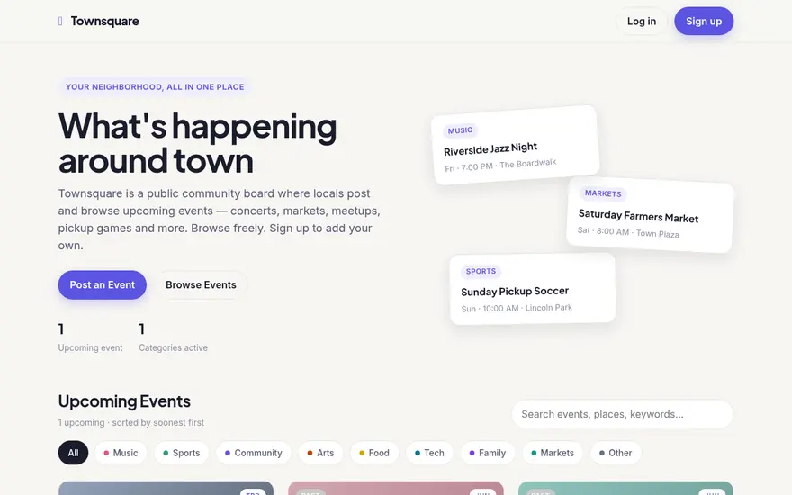 Screenshot of Events Board