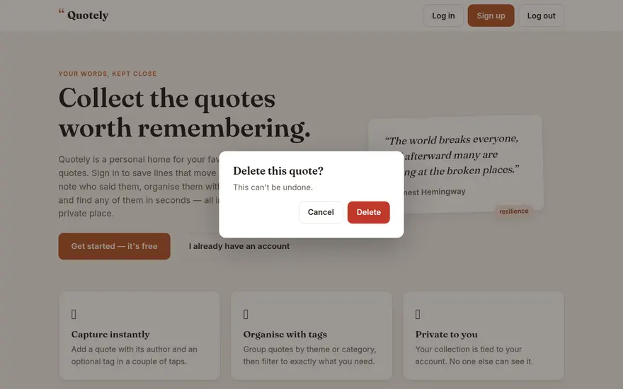 Screenshot of KeepFavouritequotes
