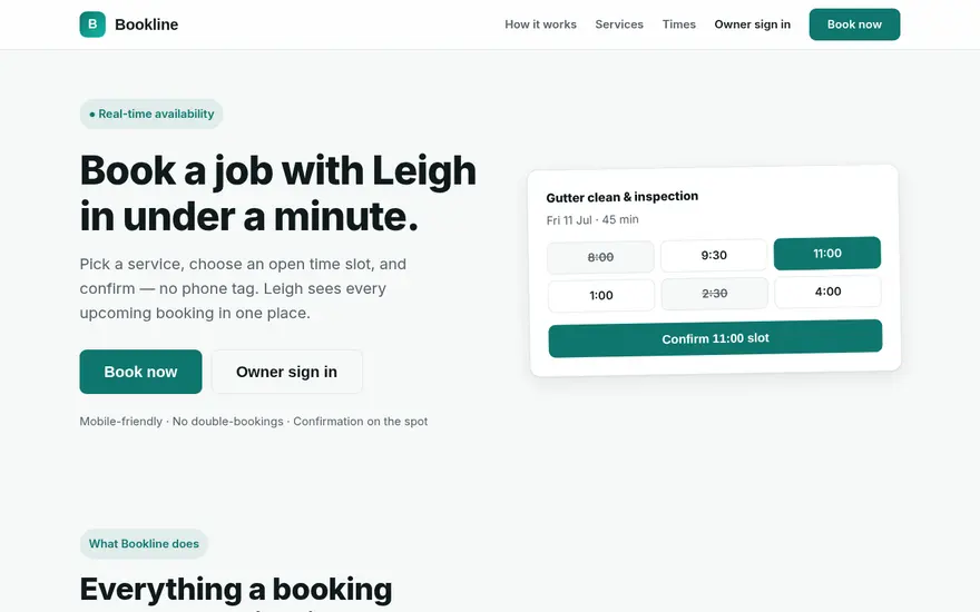 Screenshot of Leigh's Bookings