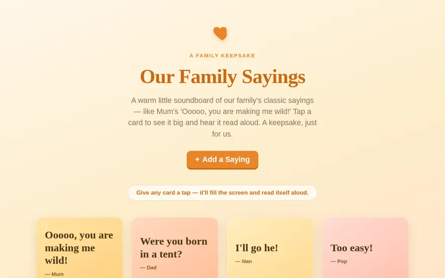 Screenshot of Our Family Sayings