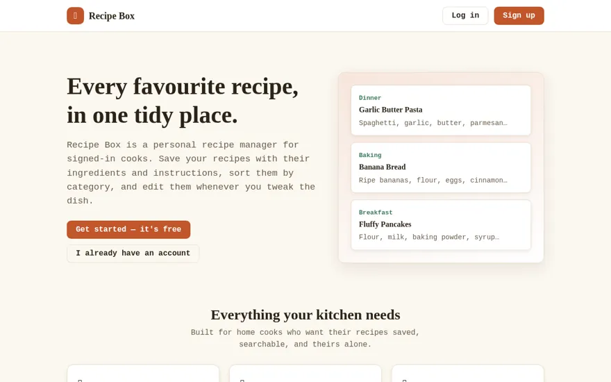 Screenshot of Recipe Box