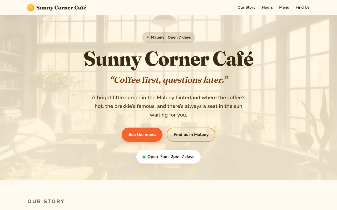 Screenshot of Sunny Corner Café