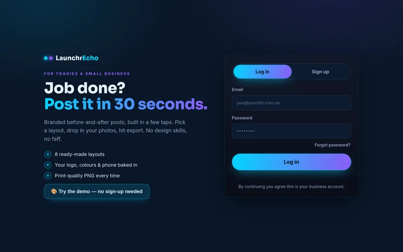 Launchr Echo — social posts tool site